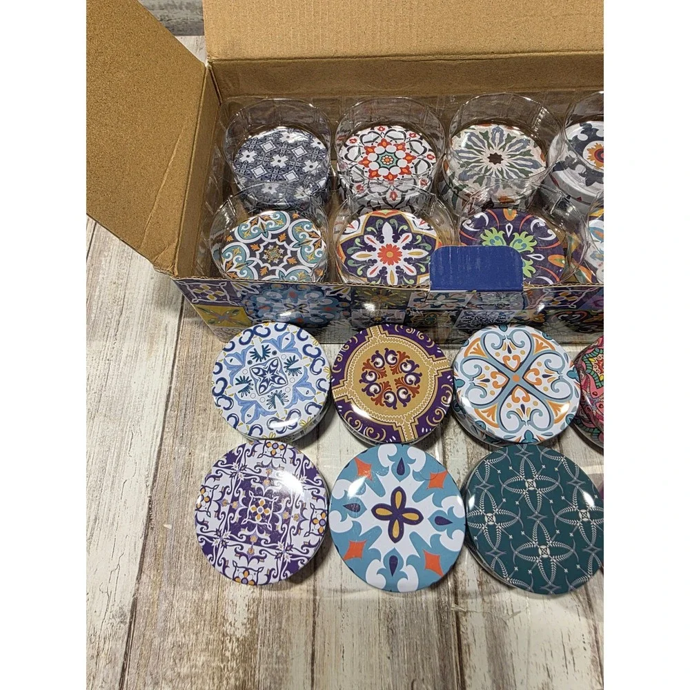 12 Pack Scented Soy Wax Candles in Decorative Boho Tins 2.5oz Each Gift‎ Set